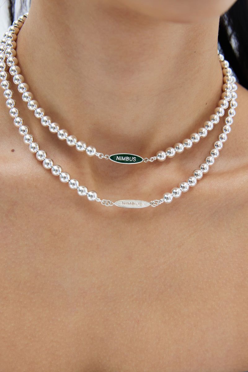 GREEN TAG SILVER BALL NECKLACE