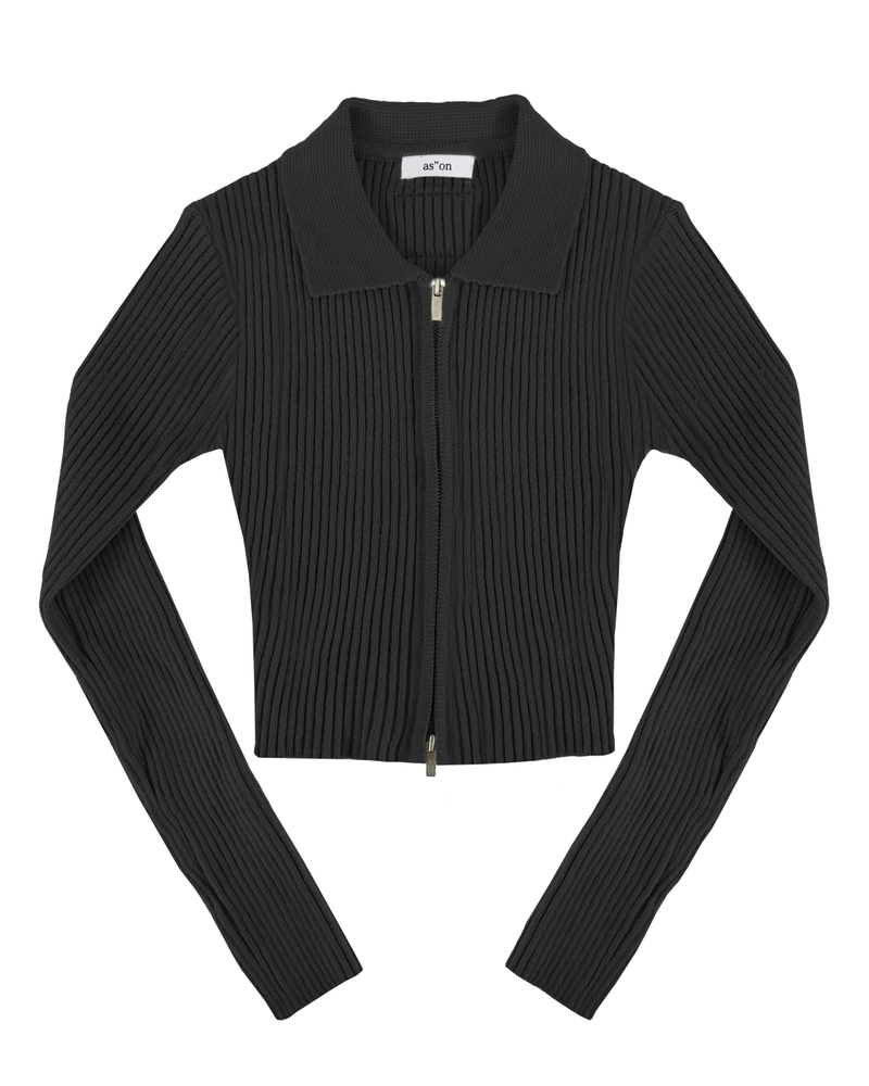 as"on（アズオン）の「as"on Keith knit zip-up (Black)（Tops）」