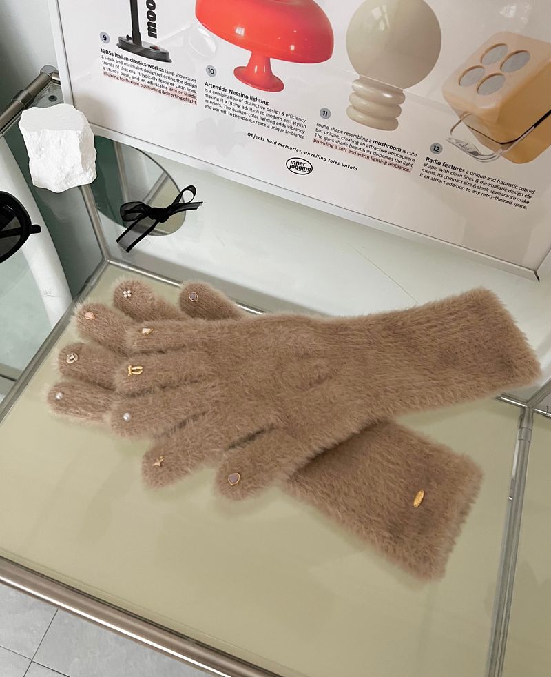 RGO Ballet Core Ribbon Jewelry Year-end Look Hip Cubic Long Heating Fleece-Lined Fur Mink Black White Brown Beige Gloves (Select 3 Colors)