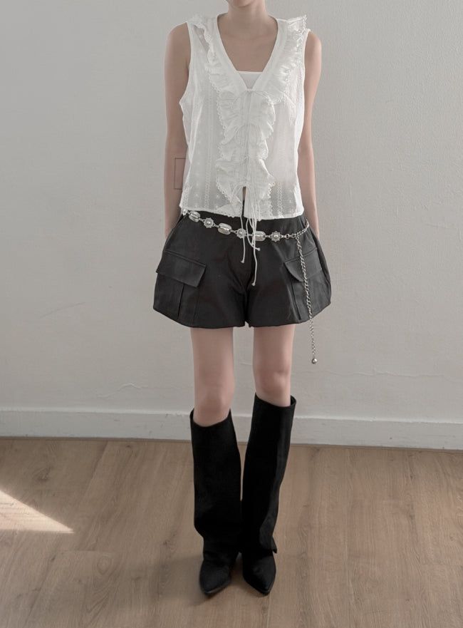 Punched Lace Ruffle Blouse