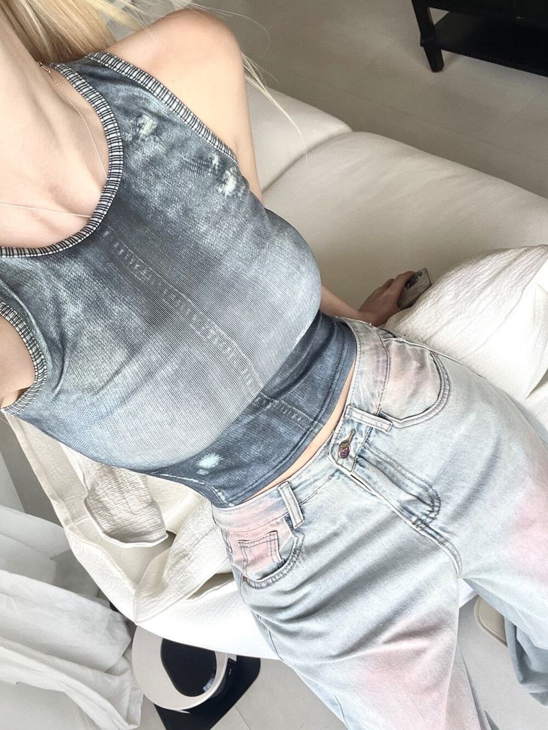 Seow(ソウ)の「1336. Vintage denim printing sleeveless(Tops)」