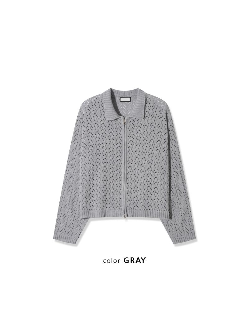 Cropped Knit Punching Zip-Up 4COLOR