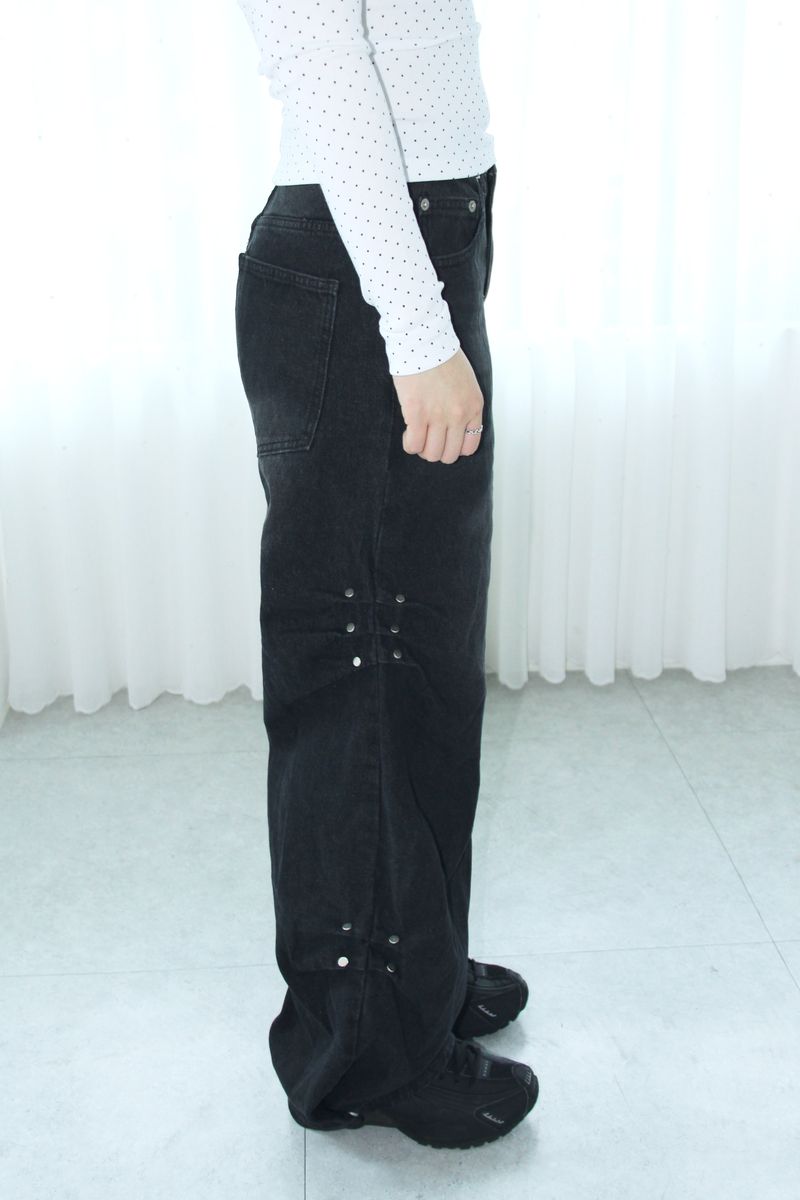 Stud Side Pintuck Wide Pants (2colors)