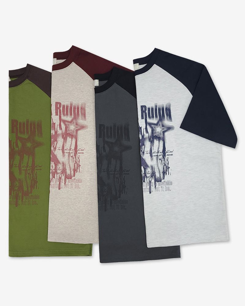 Stamune Printing Raglan Short Sleeve Tee