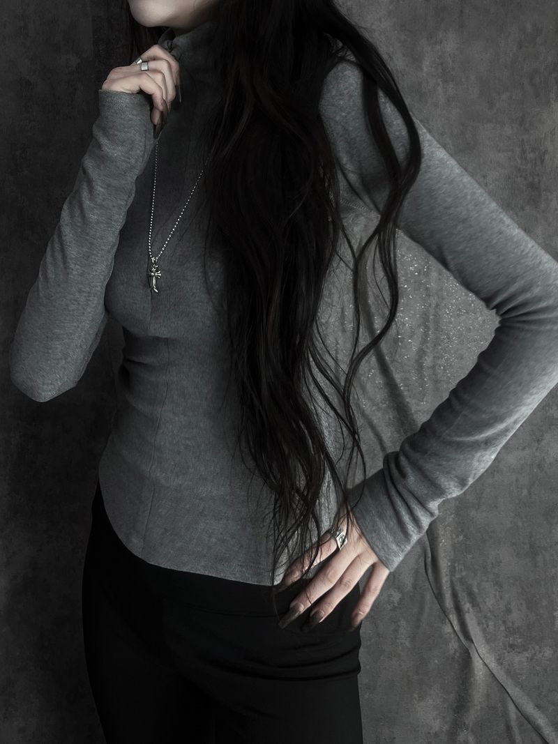 slim half-zip high-neck top (2color)