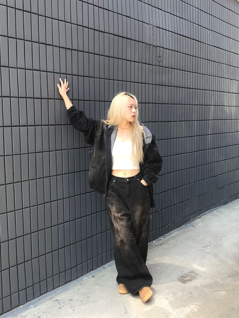 Aceite set up denim hood jacket
