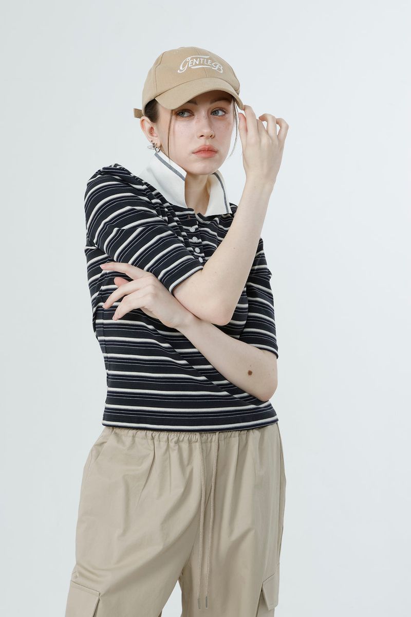 MULTI STRIPE TENCEL T-SHIRT_CHARCOAL