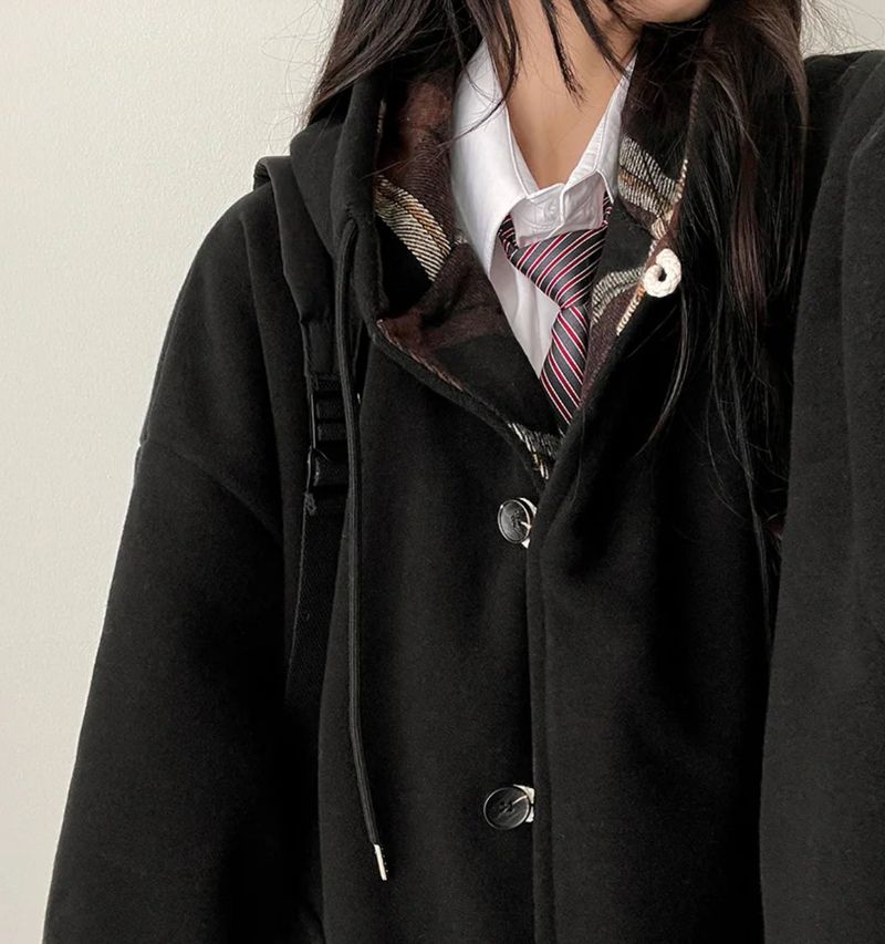 Melty King Bakshi woolen pocket long hooded coat