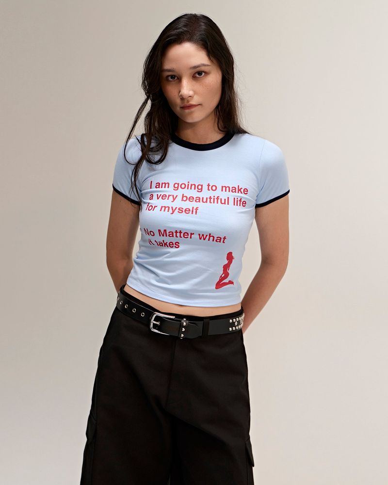 Beautiful Life Ringer Tee Blue
