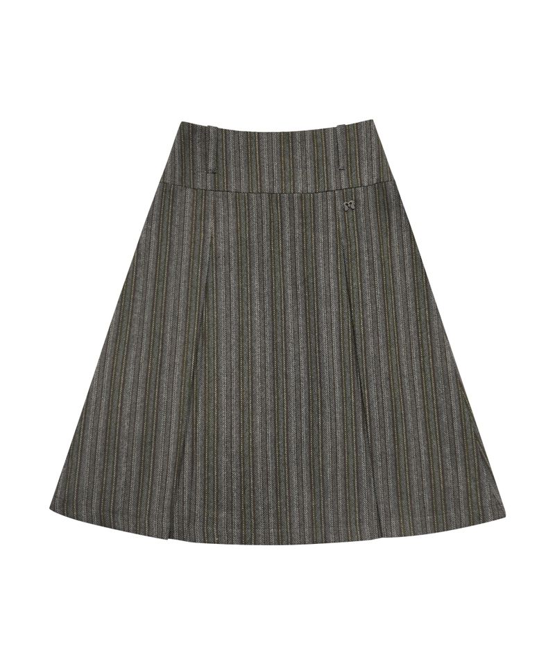 PLEATED PATTERN MIDI SK KHAKI GREY