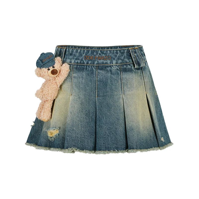 13DE MARZO Denim Frayed Skort