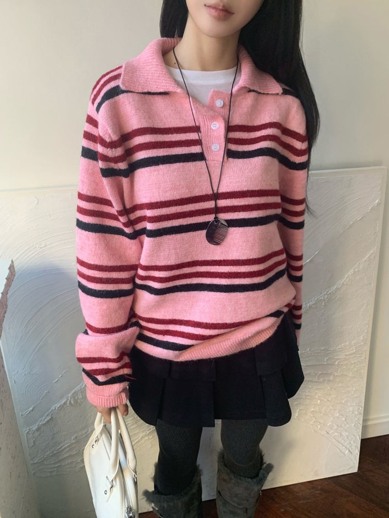 Candy Parade Collar Stripe Knit
