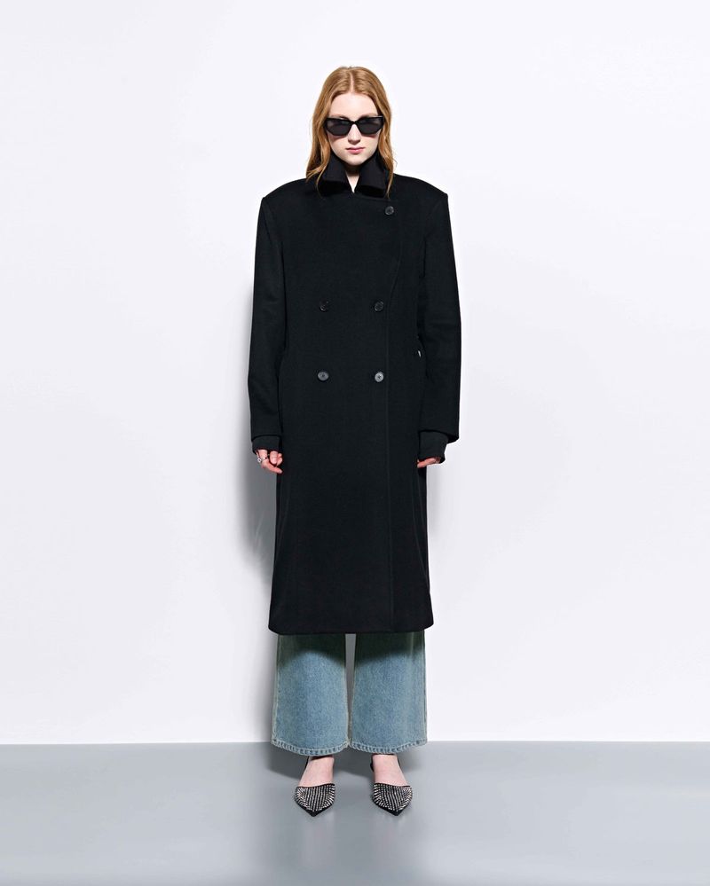 Wide Collar Oversized Double Wool Coat _ Black