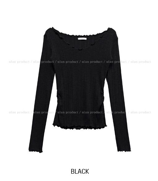 Heroni Ruffle Ribbed Long Sleeve