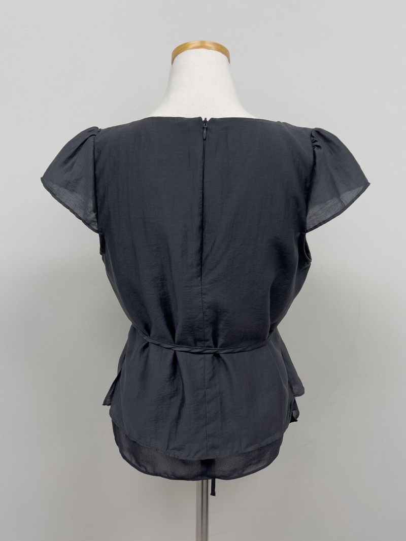 [Belt Set] Noir Drape Short Sleeve Blouse