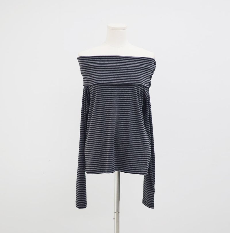 Chive Stripe Off-Shoulder T-Shirt