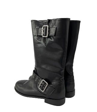 eyelet buckle middle long boots