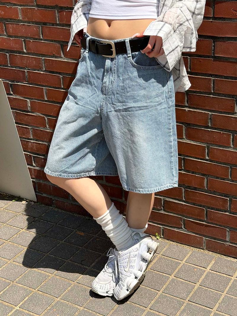 Summer stripe bermuda denim pants