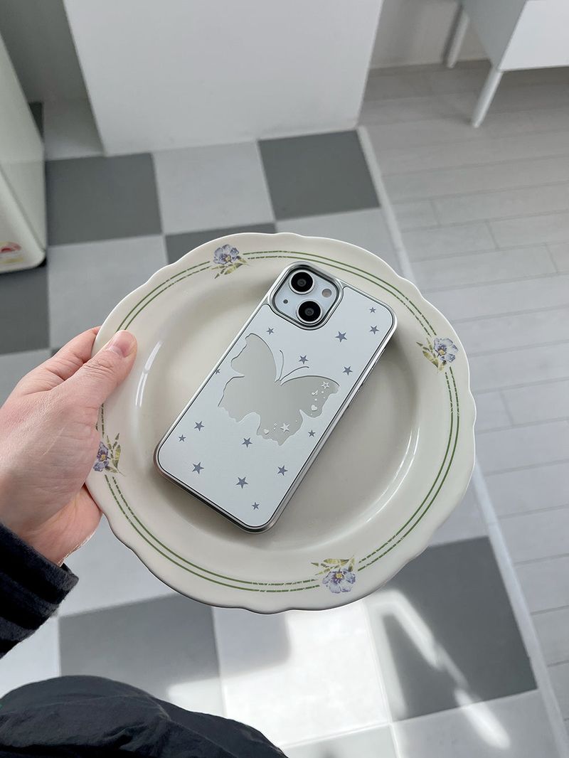 [MADE] Butterfly Mirror Case • White • Mirror Silver Bumper Case