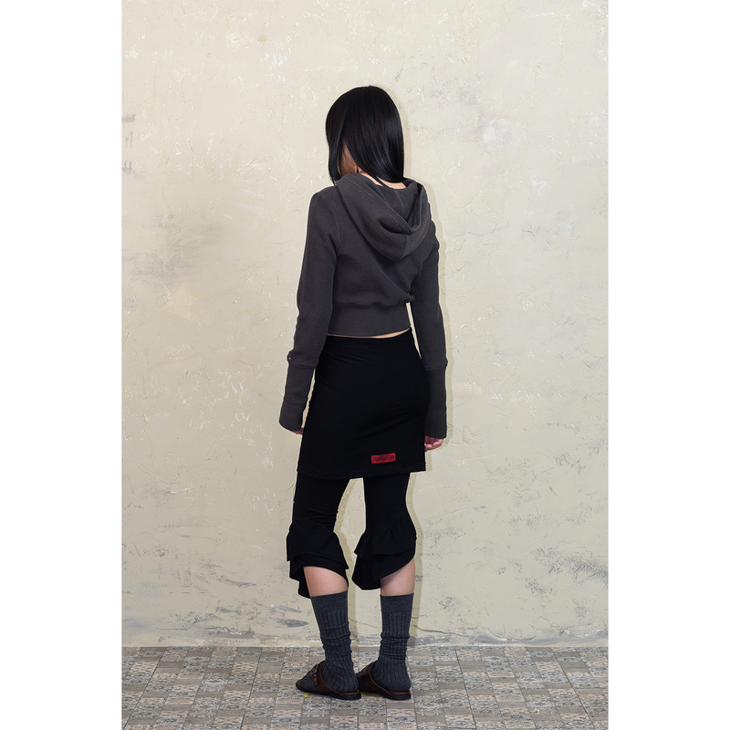 RIBBED FLOWER CROP HOODIE