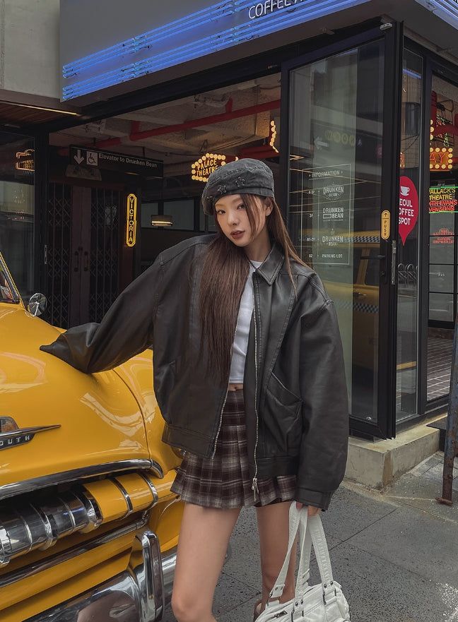 Onta cut leather bomber jacket