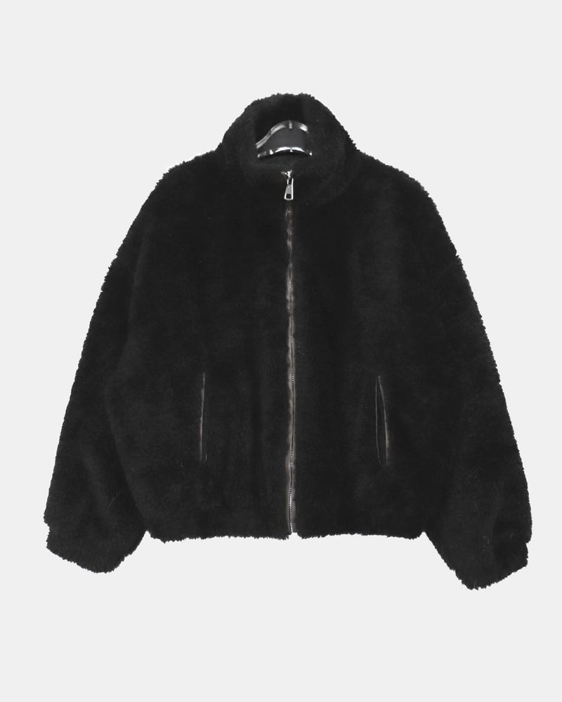 Deuren Quilted Fur Color-Block Zip-Up Jumper