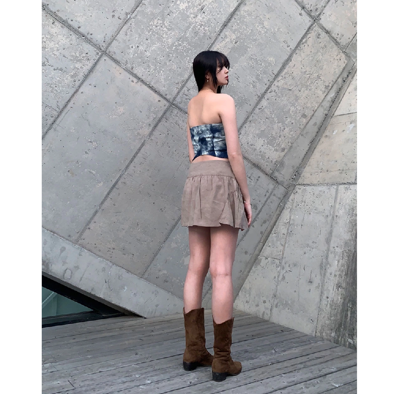 DENIM CORSET TUBE TOP_DEEP BLUE