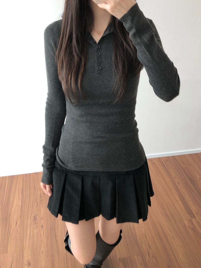 button hooded knit (2 colors)
