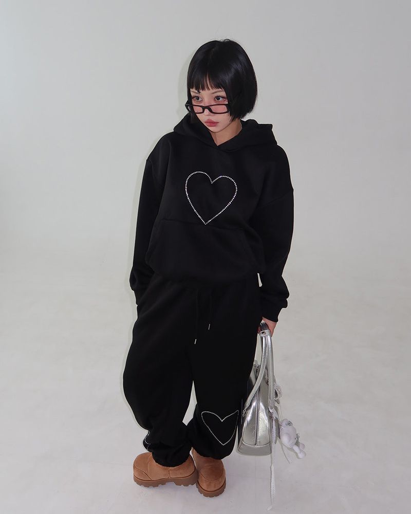 Heart Cubic Napping Hooded & Jogger Two-Piece Set