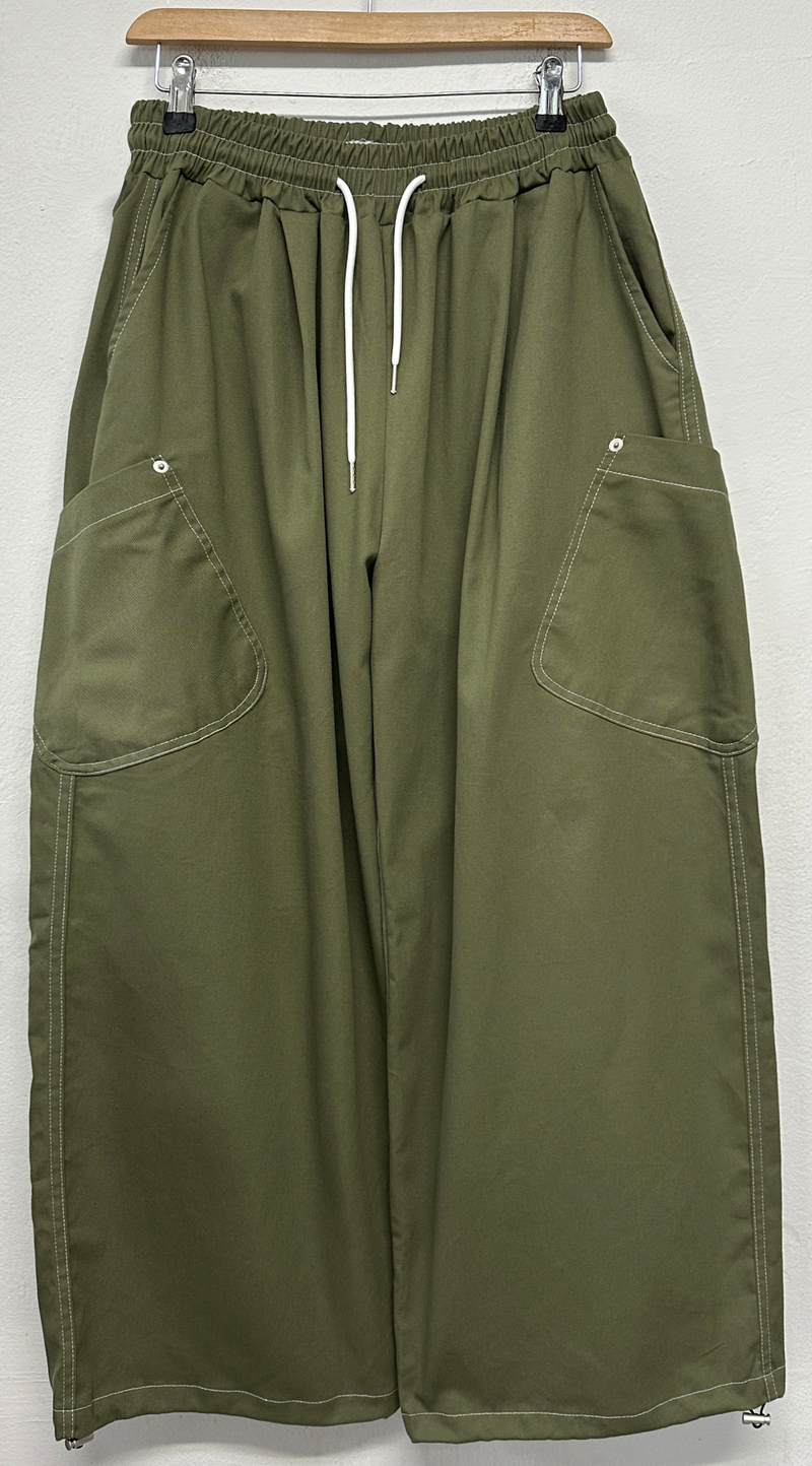 BACK PATCH 🇺🇸 COTTON RIVET BALLOON LONG PANTS 🍰💚🤎🖤 - 4 COLORS
