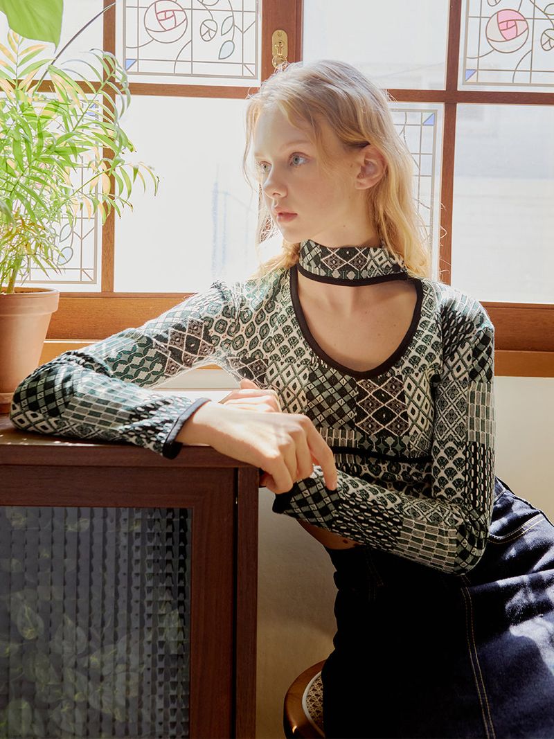 Patchwork halterneck Top (Green)
