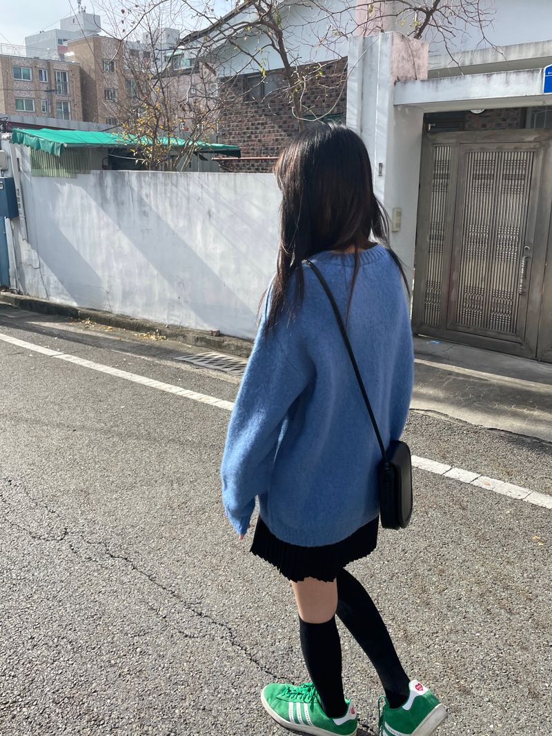 Blue Mohair V neck Knit 