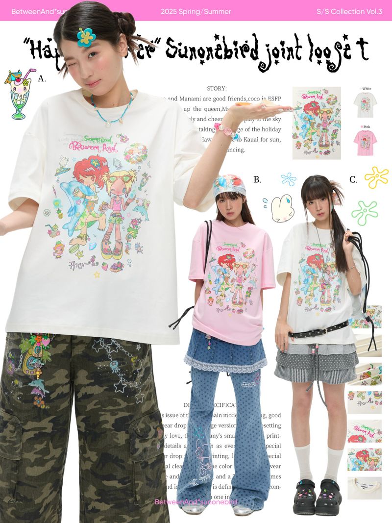 BETWEENAND（ビトゥウィーンアンド）の「BETWEENAND x sunonebird プリントラウンドネック半袖Tシャツ（トップス）」