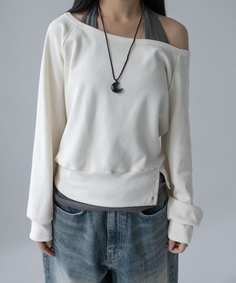 (Set) Wapi Layered Waffle Sweatshirt