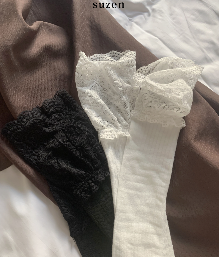 nonon lace knee socks (2color)