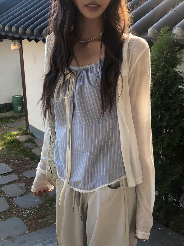 Tessie See-through Ribbed Round Cardigan