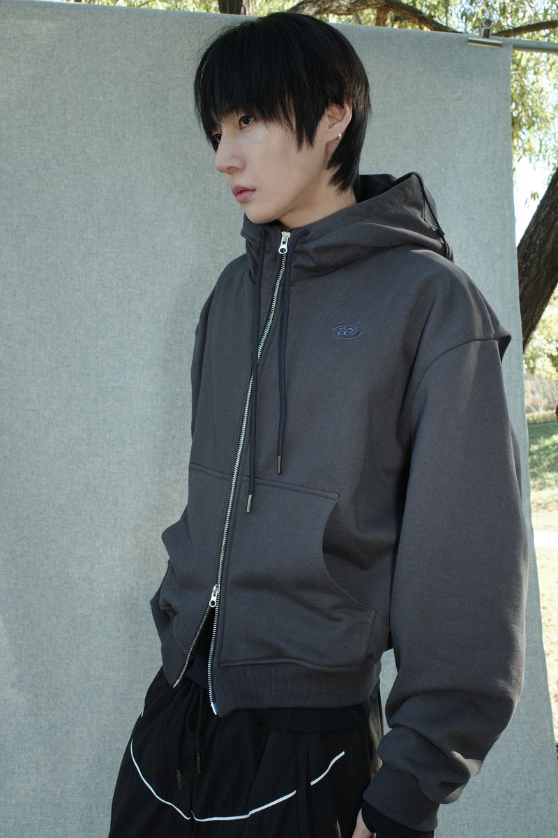 LAYERED STRING HOODIE ZIP-UP [DARK GRAY]