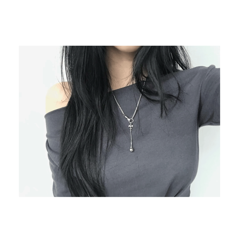 Silver Cross Ring Ball Necklace