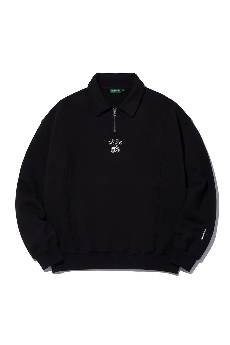 Cherry Bear Half Zipup Crewneck_Black