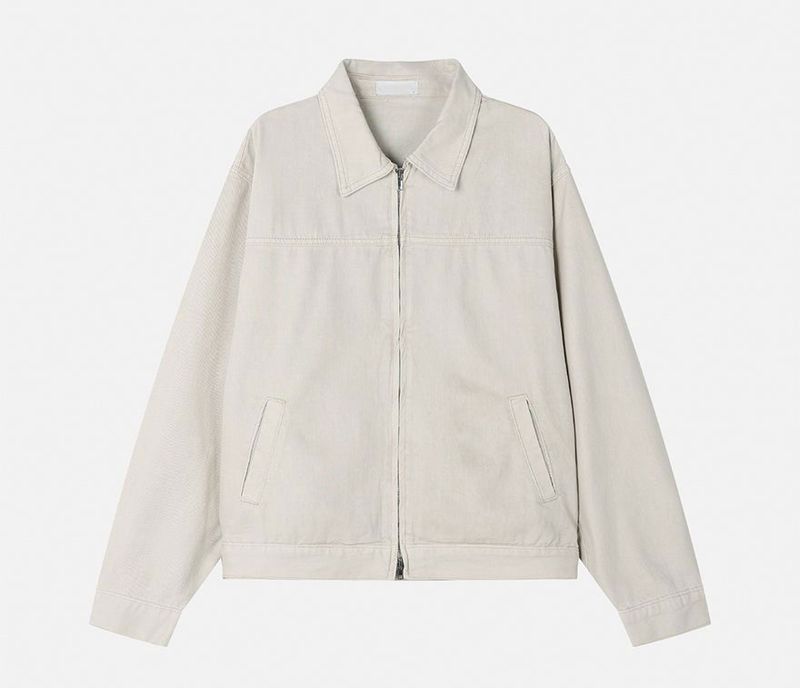 Rentto Basic Collar Zipper Loose Fit Cotton Jacket