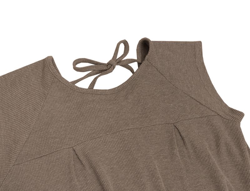 Pintuck waffle flare dress  / beige