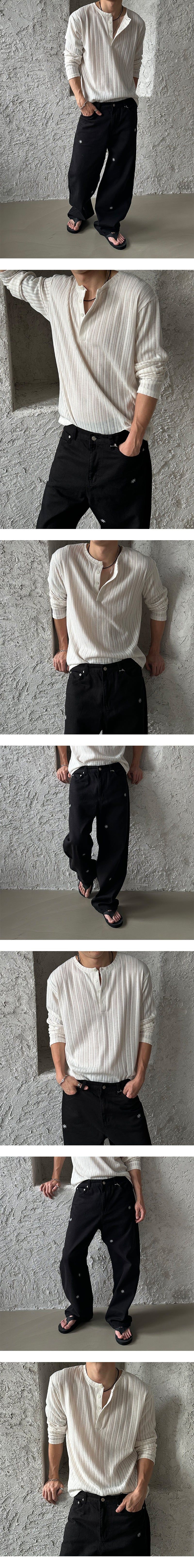 Minimal patch semi wide pants (3color)