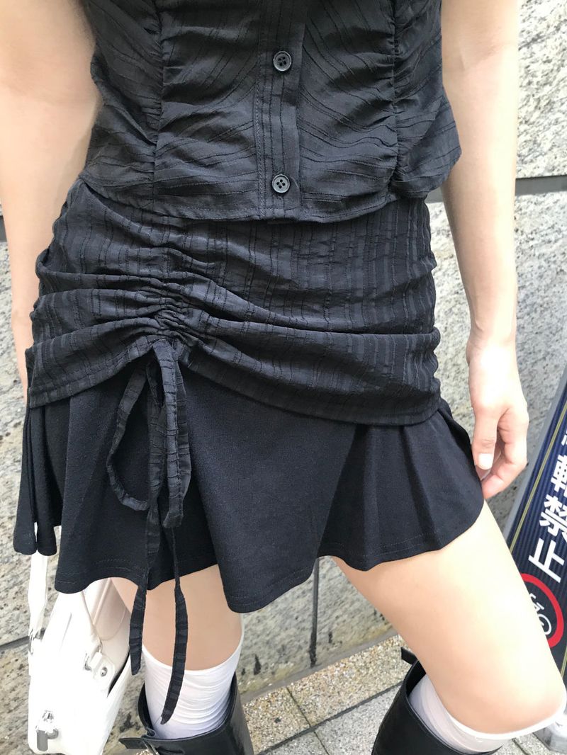City Class Sheer Shirring HAlf Shirt& Skirt SET 