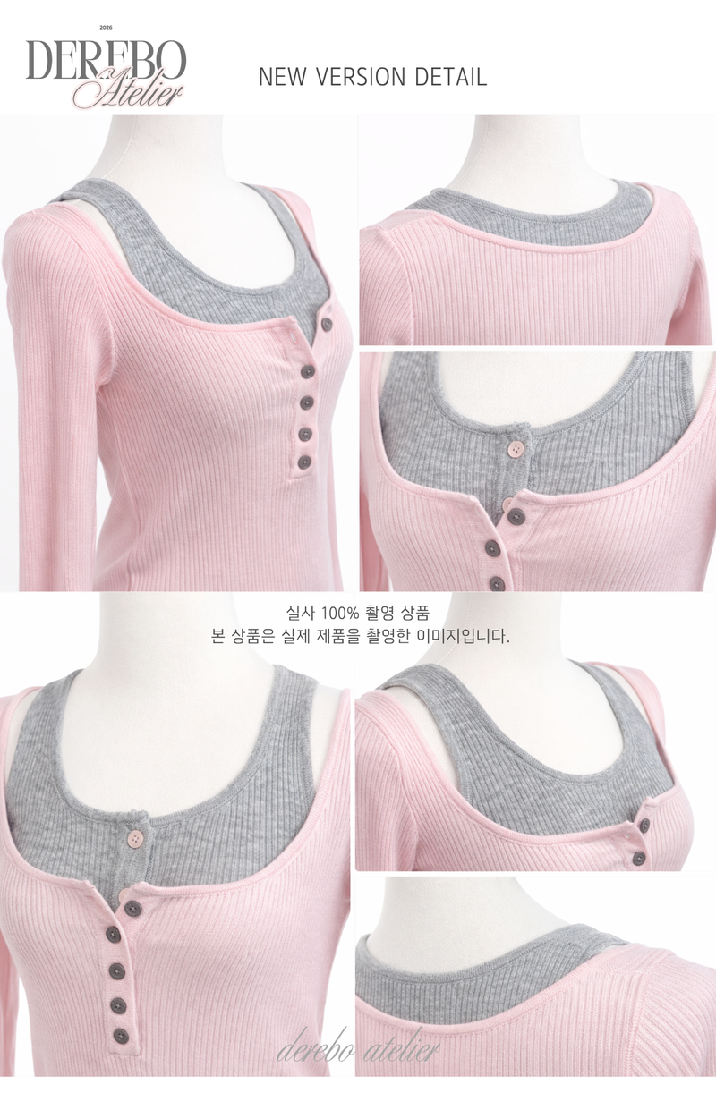 Pink bear ribbed long-sleeved T-shirt