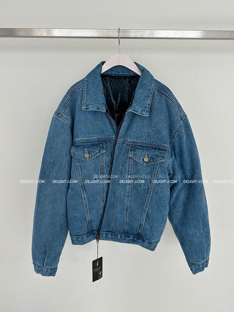 Double-sided reversible denim padded coat
