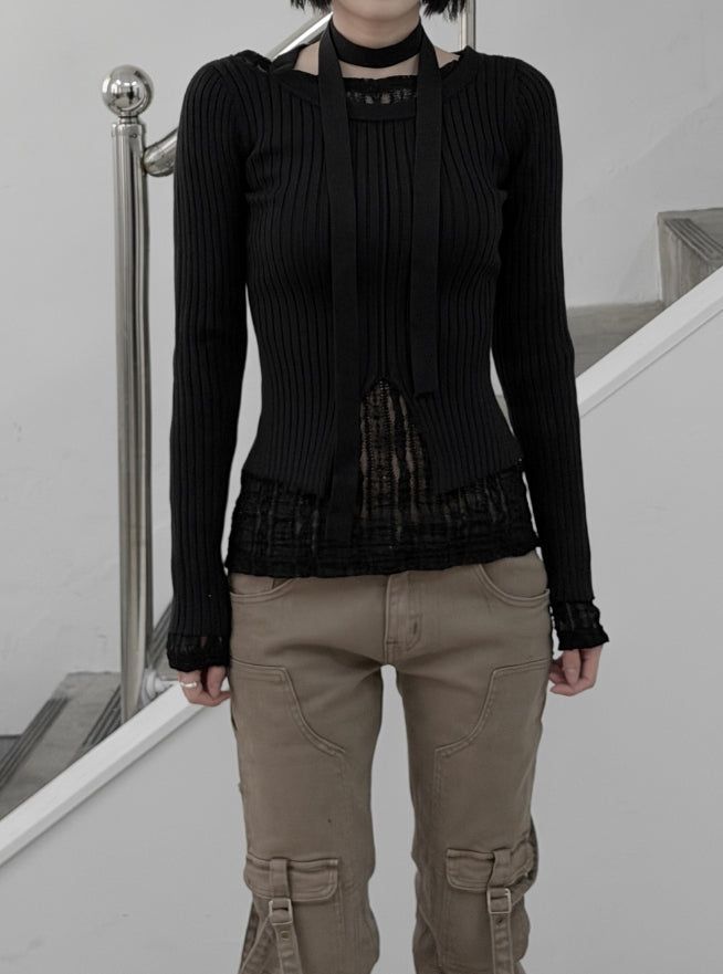 mnem（ムネム）の「Seron Muffler Knit T-shirt（Tops）」