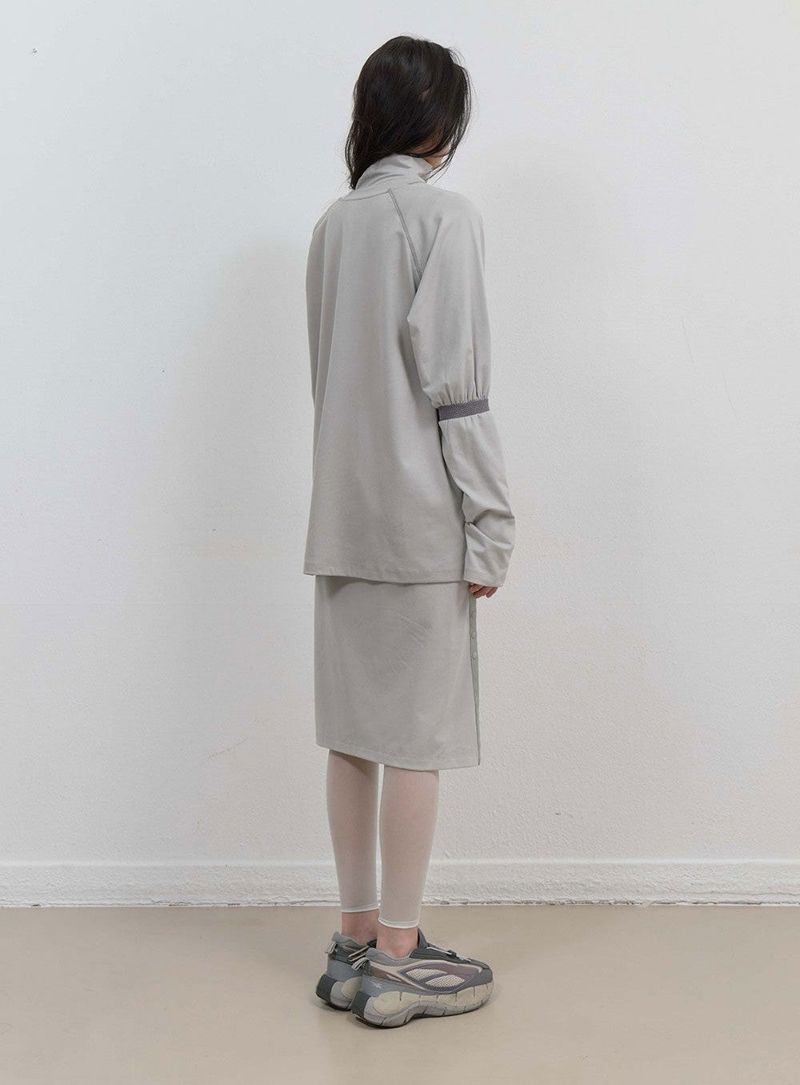 Mesh Band Puff Sleeve / Mint Grey