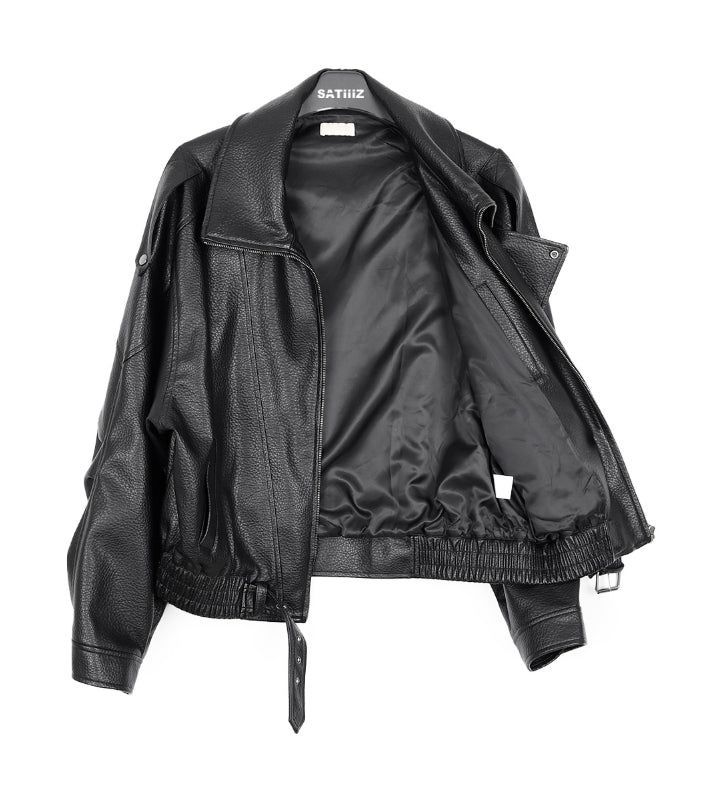 Ferid Double High Neck Leather Jumper