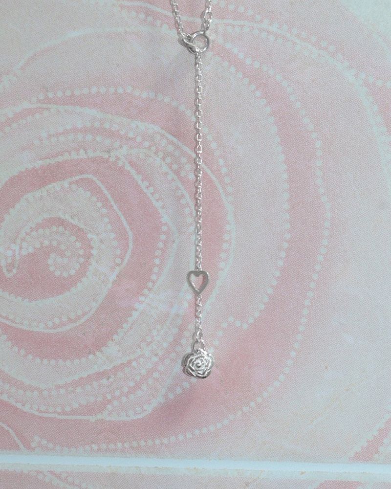 [MADE] lovely rose. long heart chain necklace