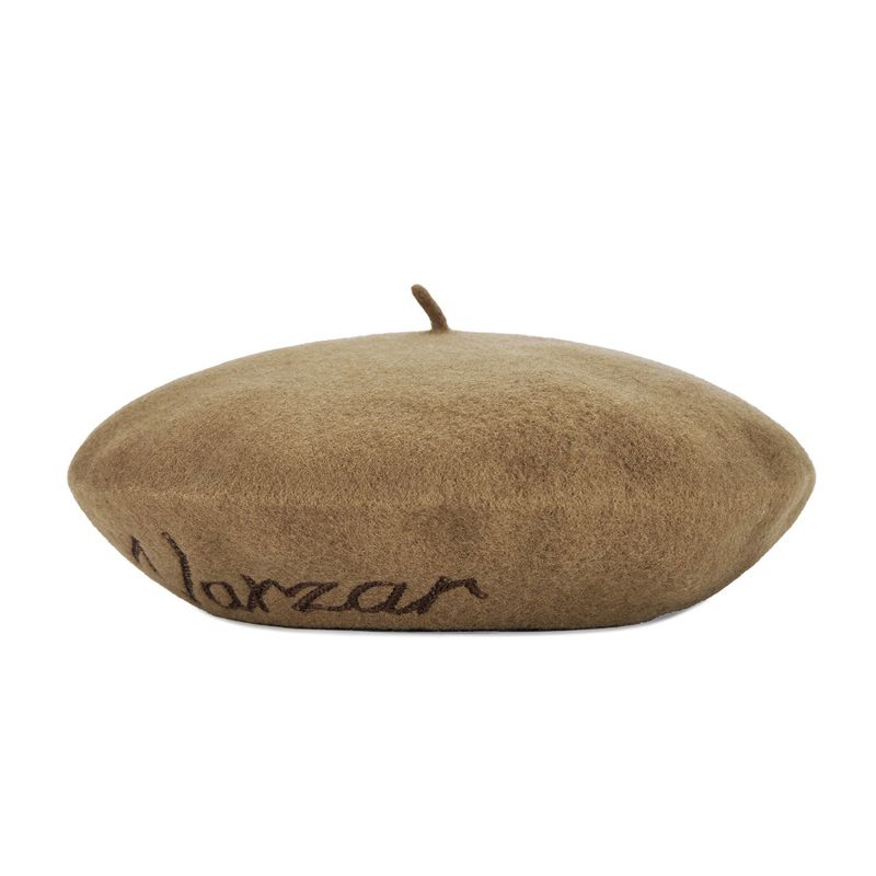 VARZAR Cursive Logo Wool Beret / Camel